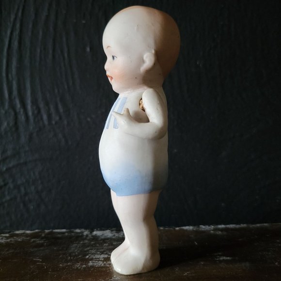 Vintage Nippon Bisque Baby Boy with Jointed Arms, Small Bisque Boy Doll - Picture 2 of 8
